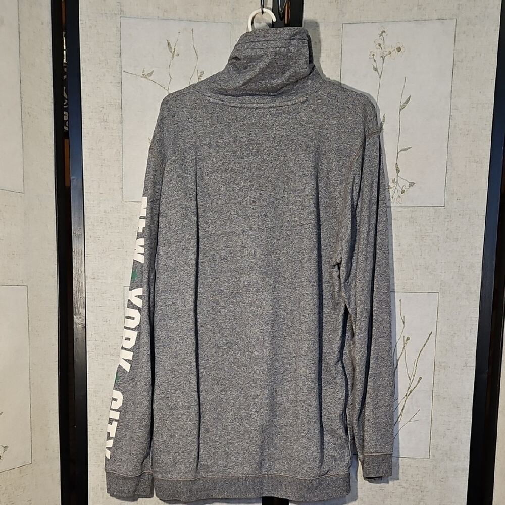 Gray Pullover Hoodie with Drawstrings and Vertical Sleeve Graphics - Picture 3 of 5